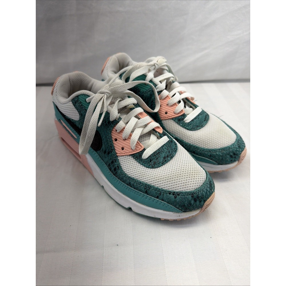 Nike Air Max 90 Shoes Youth Size 5.5Y White Teal Pink Snakeskin Print DR8926-300